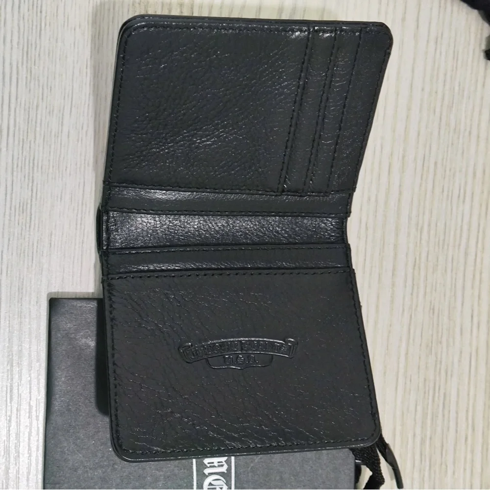 Chrome Hearts Black Leather Money Clip with Red Tongue Patch